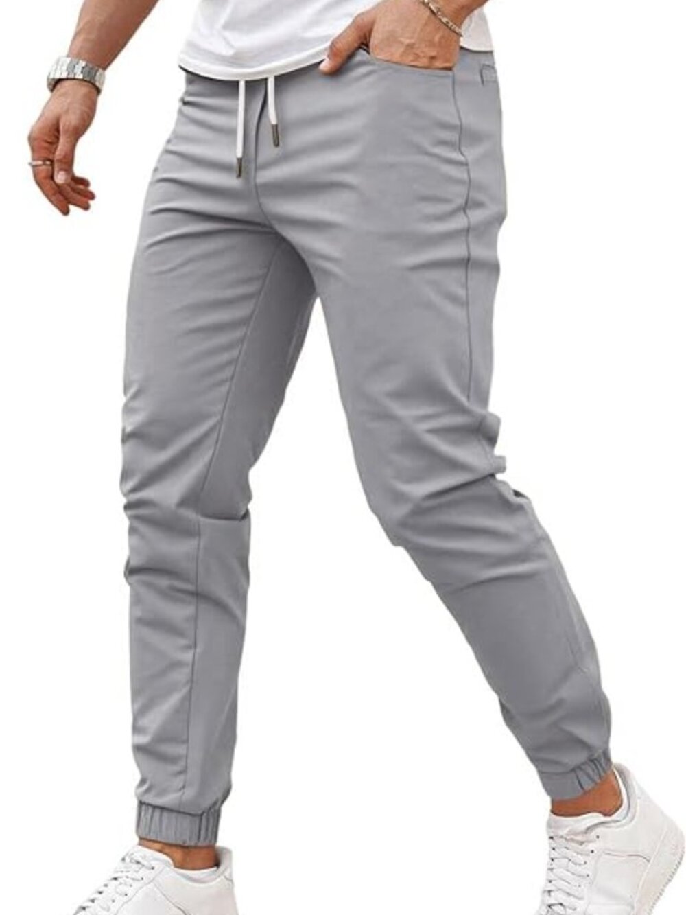 GINGTTO Light Gray Men's Slim Fit Jogger Pants Elastic Waist Tapered Leg Size S